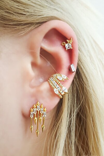 MorMajor Silver Tekli Baget Taşlı Ok Gümüş Küpe