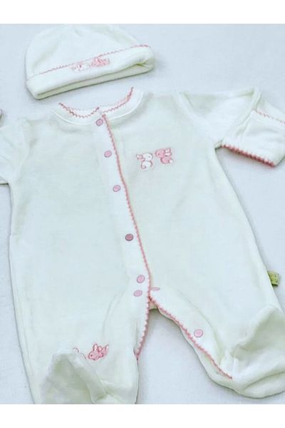 Eda Baby Albert Rabbit Embroidered Booties Hat and Gloves Velvet Jumpsuit