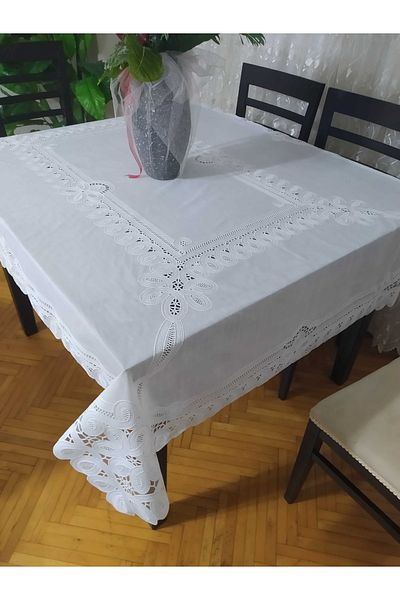 CLK Home Lace Look PVC Oilcloth White Color Tablecloth