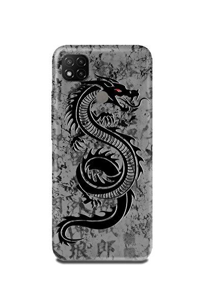 PERAX Xiaomi Redmi 9c Gri Siyah Ejderha Baskılı Telefon Kılıfı Mia3030-90