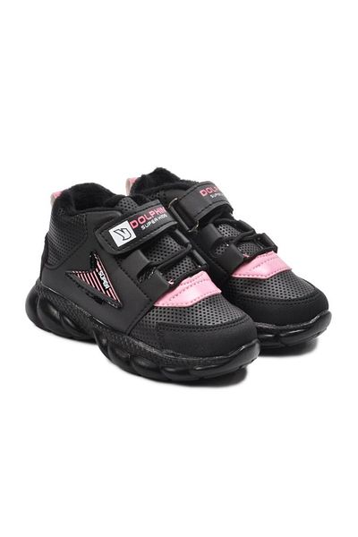 Dolphin Black Pink Velcro Fur Baby Girl Boots