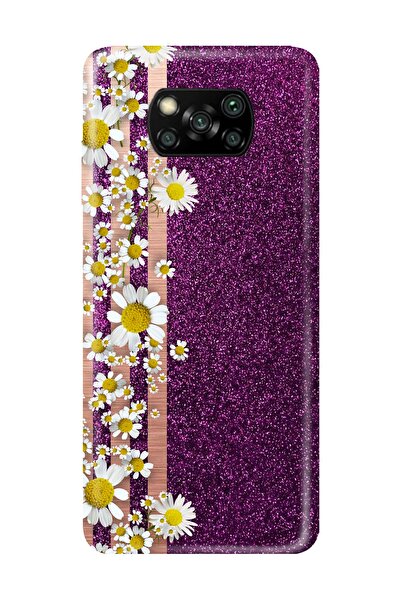 PERAX Xiaomi Poco X3 Nfc Papatya Ve Mor Sim Baskılı Telefon Kılıfı Pocox3nfc-...