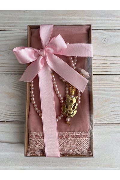 DuhaİslamiHediyelik Luxury Laced Shawl Luxury Rose Pearl Prayer Beads Dowry Bundle Home Concept