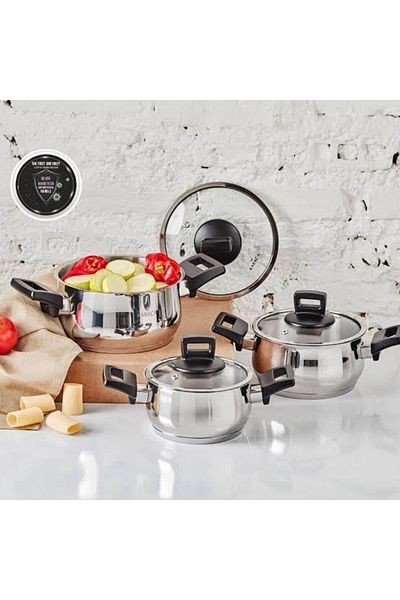 Karaca Galata Steel - 6 Piece Antibacterial Midi Cookware Set