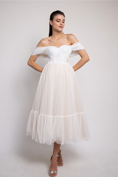 Lenta Moda White Polka Dot Evening Dress Wedding Dress