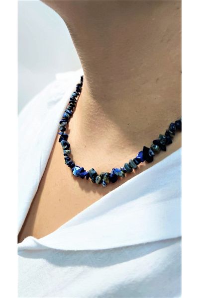 Armis Lapis Lazuli Natural Stone Necklace Broken Stone