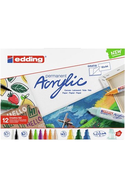 Edding Acrylic Creative Set of 12 - Including Marker and Painting Pad