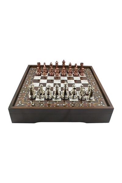 megame Luxury Metal Chess Set - Premium Chrome Plated 40x40 Cm Classic Metal Chess with Chest