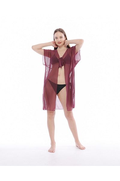 vawensea Women's Tie-Up Pareo Beach Dress Claret Red
