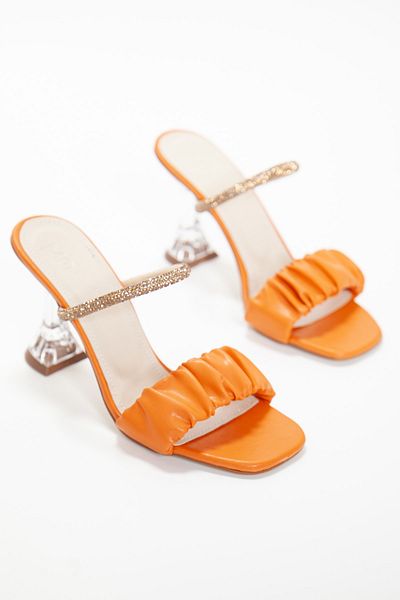 GULT Women's Thin Transparent Heeled Muaddi Slippers Orange