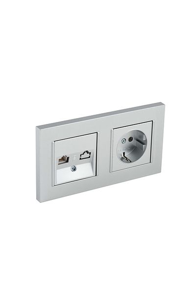 Netelsan Matte Silver Grounded Socket - Numeris Telephone Socket Double Set