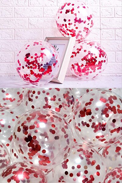 Parti dolabı 1 Pack of Red Transparent Balloon Confetti Sequins (10gr)