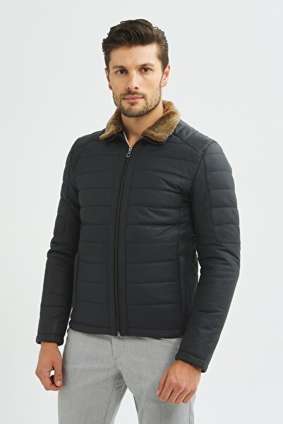 İkbal Eddy Lacivert Tafta Hakiki Deri Mont Erkek