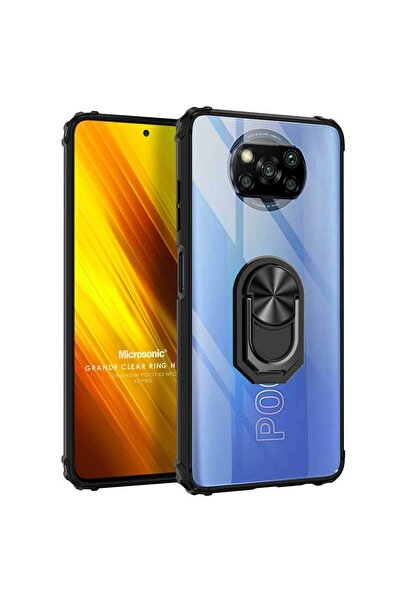 Microsonic Xiaomi Poco X3 Pro Kılıf Grande Clear Ring Holder Siyah