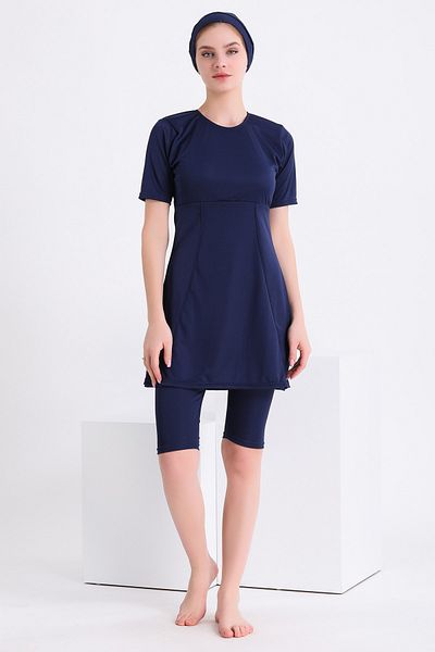 AYSU Half Sleeve Pieced Semi Hijab Swimsuit 7832 Navy Blue Plus Size