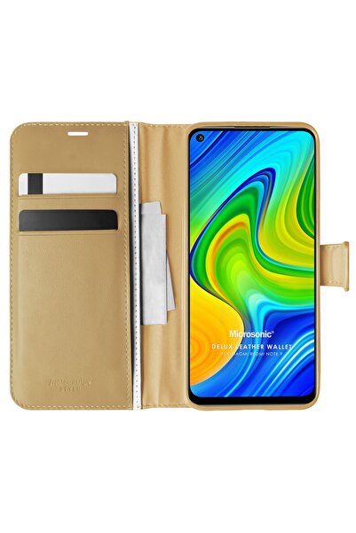 Microsonic Xiaomi Redmi Note 9 Kılıf Delux Leather Wallet Gold