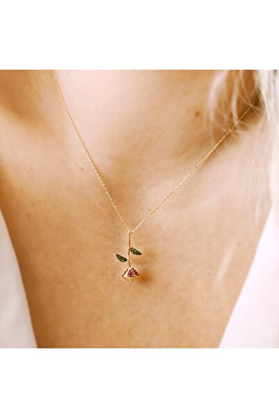 Lilarote Pırlanta Altın Gül Kolye