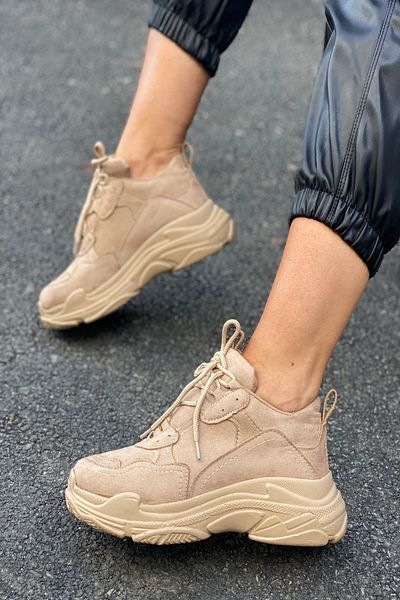 İnan Ayakkabı WOMEN'S NUDE SUEDE SNEAKER SPORTS SHOES Y5623