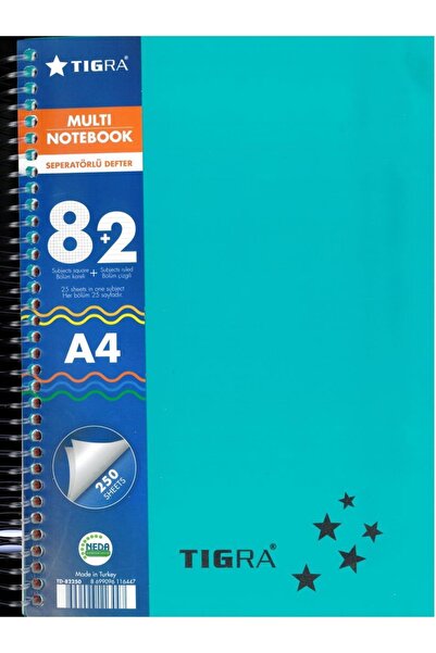 Tigra دفتر ملاحظات حلزوني مع إشارة مرجعية 250 ورقة 8+2
