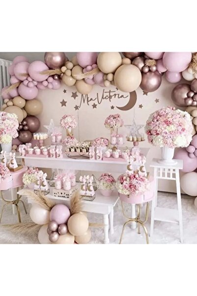 Çemrek Süs Parti Set de lanțuri de baloane retro Dust Pink Sea Sand Chrome Pi...