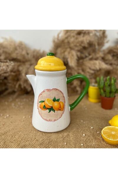 Handmadesign Kapaklı El Yapımı Seramik Sürahi - Limon Desenli / Limonlu Sarı ...