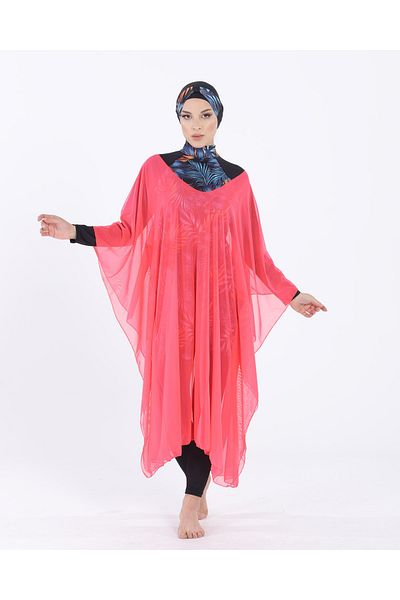 vawensea Women's Hijab Swimsuit V Neck Kaftan Pareo Pomegranate Flower