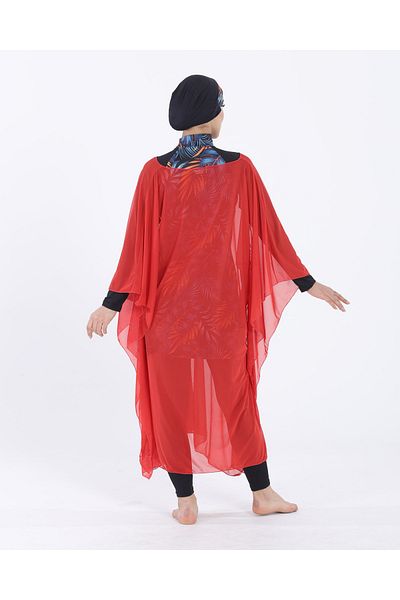 vawensea Women's Hijab Swimsuit V Neck Kaftan Pareo Red