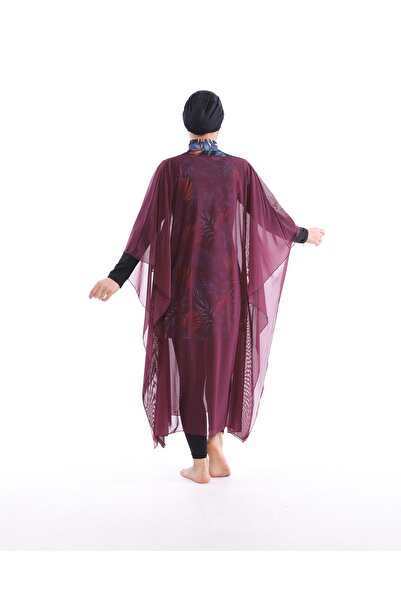 vawensea Women's Hijab Swimsuit V Neck Kaftan Pareo Claret Red