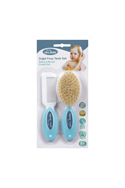 Sevi Bebe مجموعة مشط فرشاة طبيعية باللون الأزرق