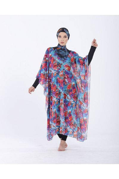 vawensea Women's Hijab Swimsuit V Neck Kaftan Pareo Cherry Patterned