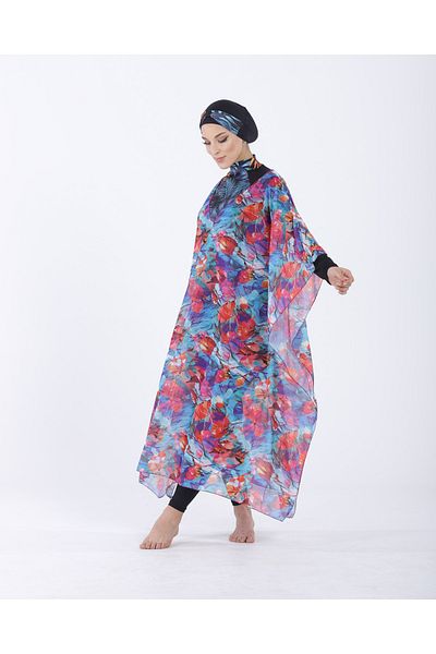vawensea Women's Hijab Swimsuit V Neck Kaftan Pareo Cherry Patterned