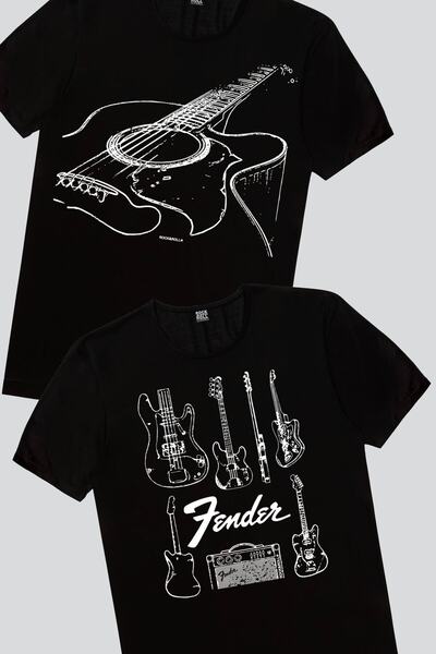 ROCKANDROLL Fender Guitar, My Guitar Strings Tricou pentru bărbați Eco Pack de 2