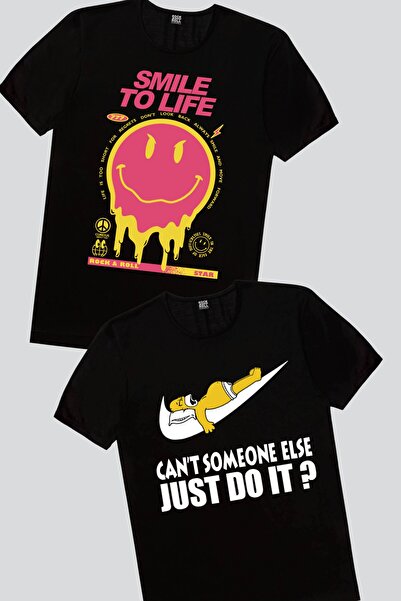 ROCKANDROLL تي شيرت Smile at Life Black، Lazy Dad الرجالي صديق للبيئة، عبوة م...