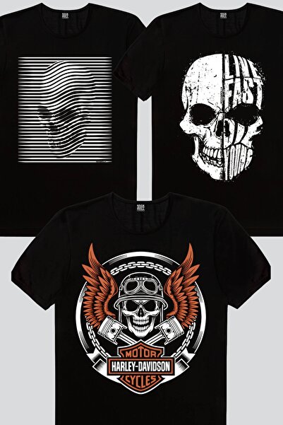 ROCKANDROLL Live Fast, Stripe Head, Biker Skull Tricou pentru bărbați Eco Pac...