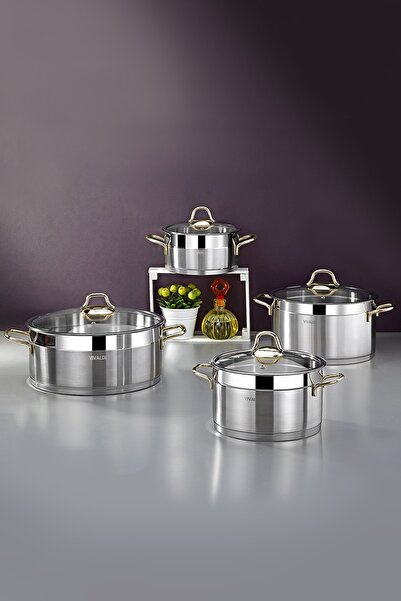 Vivaldi G960 Rosso 8 Parça Metal Kulplu Çelik Çeyiz Tencere Takımı Gold