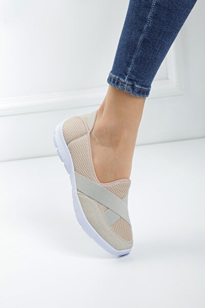 expres moda Pantofi de damă, culoare bej, elastic Faylon, cu talpă complet or...