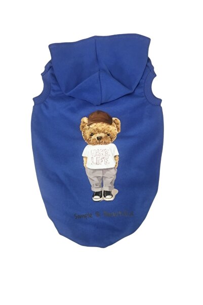 PETiTOYS Blue Teddy Bear Printed Hooded Cat and Dog Outfit