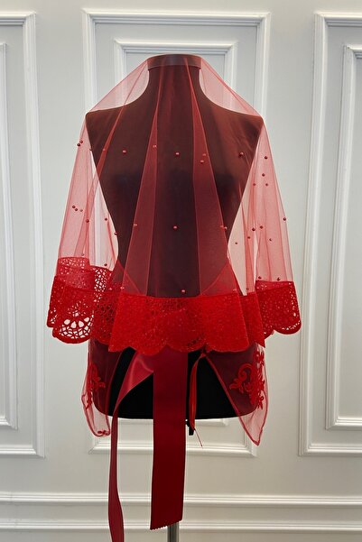 ZEYMERADE مجموعة قفازات وشاح الزفاف الفضية ذات نمط مطرز باللؤلؤ وطباعة قطيع باللون الأحمر