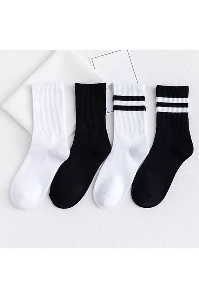 Elsisocks Чифт от 4 обикновени кръгли раирани чорапи за колежански тенис