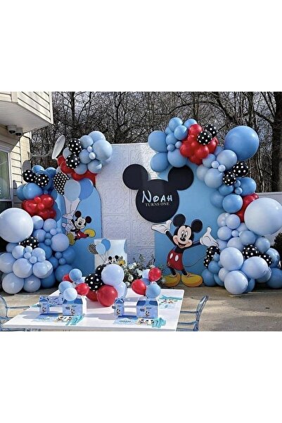 Çemrek Süs Parti Mavi Mickey Mouse Balon Zinciri Seti Doğum Günü Seti 105 Ade...