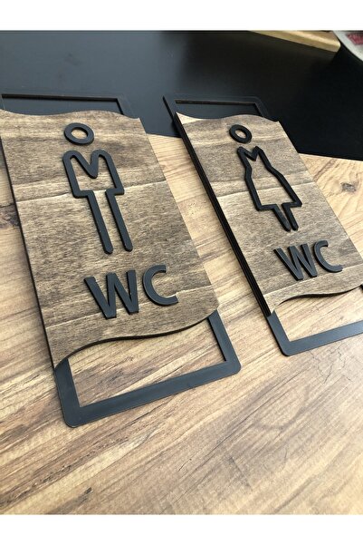 Sticker Sepetim Wc Kapı Tabelası Tuvalet Ahşap Kabartma Ikili Duvar Dekoru