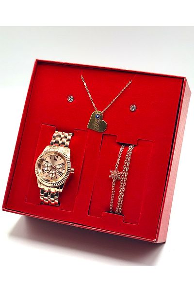 wesscollection Waterproof Women's Wristwatch Necklace Bracelet and Earring Set