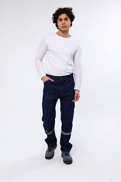 MUALTA عامل 5 جيوب بنطلون جينز أزرق داكن هايلايتر 11.5 أونصة عاكس