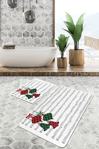 Realhomes ملاحظة منقوشة جرس عزر الرقمية المطبوعة 2 قطعة عدم الانزلاق قاعدة الحمام والمطبخ حصيرة مجموعة