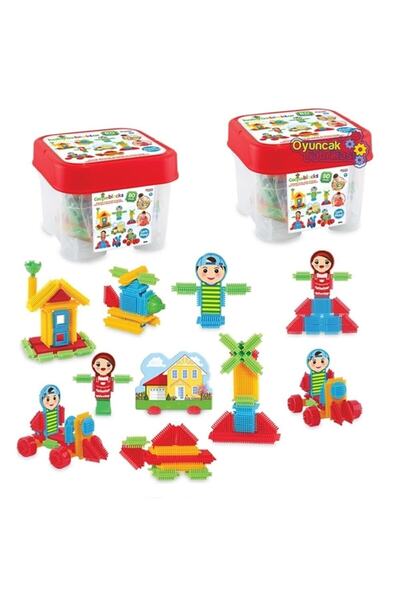Genel Markalar Eğitici Oyuncak Kaktüs Bloklar Kova Kutu 80 Parça