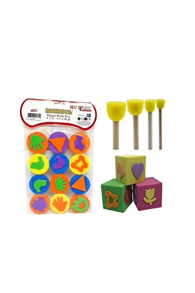 Genel Markalar 12'li Sünger Eva Baskı Ponpon Sünger Fırça 3'lü Küp Baskı E.b