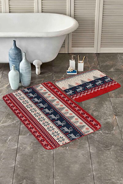Realhomes طقم سجادة للحمام والمطبخ مكون من قطعتين مطبوع رقميًا بتصميم غرز متق...