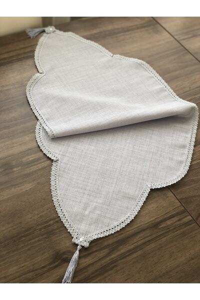 İpekce kanavice Linen Kumaş Ucu Püsküllü Runner