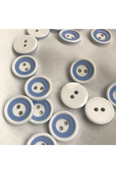 Bukle İplik 23 Size Two Holes Baby Blue White Folded Button (50 Pieces)
