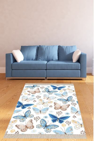 Pelangi Renkli Kelebek Desenli Kelebek Şeklinde Dijital Baskı Yıkanabilir Kaymaz Taban Salon Halısı